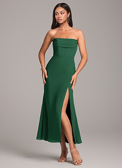 Azazie Saige Bridesmaid Dresses Dark Green Sheath Off the Shoulder Chiffon Convertible Dress image6