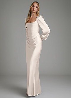 Azazie Brianna Bridesmaid Dresses White Alabaster Mermaid Corset Stretch Satin Dress image6