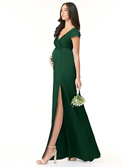 Azazie Allessia Maternity Bridesmaid Dresses A-Line Pleated Stretch Satin Floor-Length Dress image3