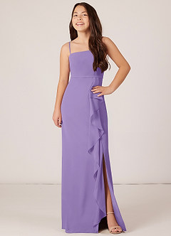 Azazie Kaylee Junior Tahiti A-Line with Belt Chiffon Dress image4
