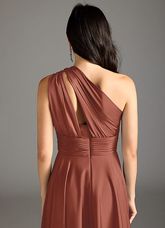 Azazie Charlize Bridesmaid Dresses Auburn A-Line One Shoulder Stretch Satin Dress image8