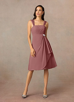 Azazie Olivia Mother of the Bride Dresses Desert Rose A-Line Square Neckline Pleated Chiffon Dress image8