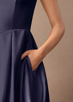 Azazie Fulton Vestidos para mãe da noiva Vestido Tormentoso de Cetim elástico de Linha A com Plissado image7