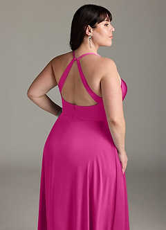 Azazie Davis Vestidos de damas de honor Vestido de Fucsia de Satén Elástico de Corte en A con Plisado image12