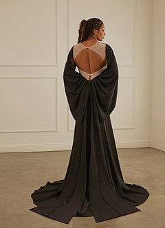 Christian Siriano Bridal for Azazie 2001 Wedding Dresses Plunging Cape Sleeve Crepe Back Satin Mermaid Gown image9