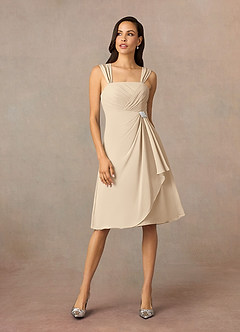 Azazie Olivia Mother of the Bride Dresses Champagne A-Line Square Neckline Pleated Chiffon Dress image3