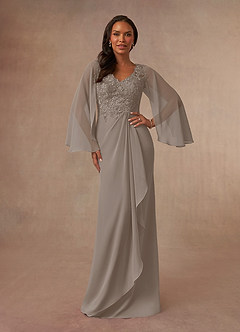 Azazie Perry Mother of the Bride Dresses Taupe Mermaid V-Neck Lace Chiffon Dress image1