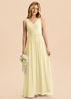 Azazie Kora Junior Lemon Sorbet A-Line Pleated Chiffon Dress image3