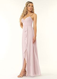 Azazie Naeem Bridesmaid Dresses Blushing Pink A-Line V-Neck Ruffle Chiffon Dress image3