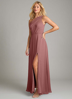 Azazie Phaedra Bridesmaid Dresses Desert Rose A-Line One Shoulder Chiffon Dress image5