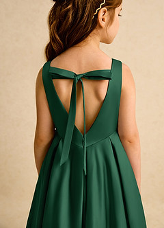 Azazie Pepper vestidos de niña de las flores Vestido de Verde Oscuro de Satin Mate de Corte En A con Plisado image8
