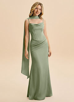 Azazie Sorrel Junior Pistachio Mermaid Ruched Stretch Satin Dress image5