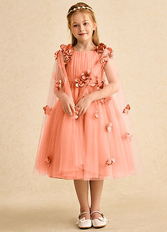 Azazie Staria Flower Girl Dresses Sunset Ball-Gown Ruched Tulle Dress image3