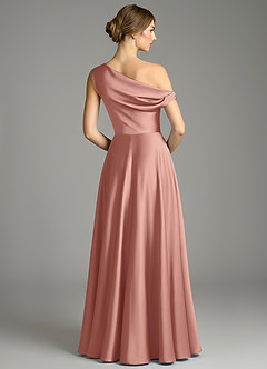 Azazie Xanthe Bridesmaid Dresses Rosette A-Line Off the Shoulder Stretch Satin Dress image2