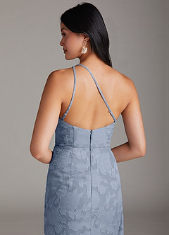 Azazie Mika Bridesmaid Dresses Dusty Blue Sheath One Shoulder Floral Burnout Dress image6