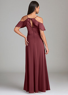Azazie Dakota Jurken voor bruidsmeisjes Jurk van Stretch Satijn met A-lijn Off-shoulder Merlot image2