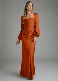 Azazie Brianna Bridesmaid Dresses Burnt Orange Mermaid Corset Stretch Satin Dress image1