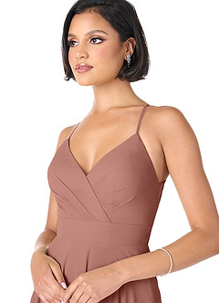 Azazie Avelina Bridesmaid Dresses Cedar Rose A-Line V-Neck Pleated Chiffon Dress image4