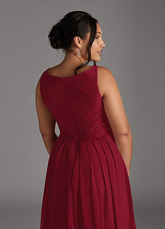 Azazie Ainsling vestidos de madre de la novia Vestido de Borgoña de Gasa de Corte En A con Encaje Cuello Cuadrado image18