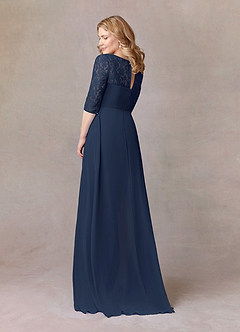 Azazie Leonine Mother of the Bride Dresses Dark Navy A-Line Scoop lace Chiffon Dress image4