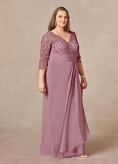Azazie Joan Mother of the Bride Dresses Vintage Mauve Sheath V-Neck Lace Chiffon Dress image9