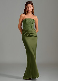 Azazie Emilia Abiti da Damigella Abito Sirena in Raso Elasticizzato Senza Cinturino Oliva image1
