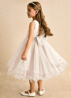 Azazie Lass vestidos de niña de las flores Vestido de Alabastro Blanco de Tul de Corte En A con Lazo image3