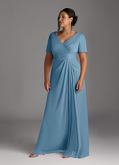 Azazie Bessie Mother of the Bride Dresses Steel Blue A-Line Pleated Mesh Dress image9