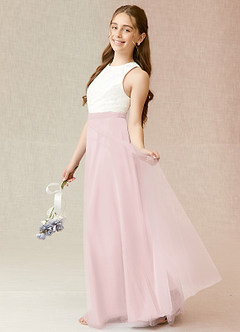 Azazie Albertine Junior Blushing Pink A-Line Lace Chiffon Dress image3