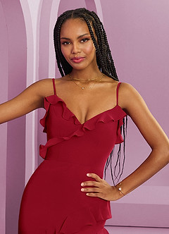 Barbie ♥ Azazie Brautjungfernkleider Etui Chiffon Kleid Scharlachrot image7