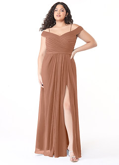 Azazie Audrianna Robes de demoiselle d'honneur Robe Trapèze Convertible en Mousseline de soie Schulterfrei gerafft Bronze image7