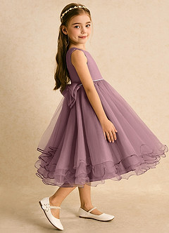 Azazie Lass Flower Girl Dresses Vintage Mauve A-Line Bow Tulle Dress image4