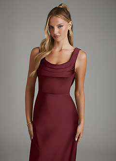 Azazie Elena Bridesmaid Dresses Cabernet Mermaid Pleated Stretch Satin Dress image3
