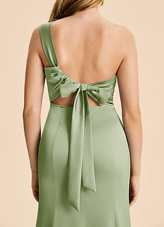 Azazie Ren Junior Dusty Sage A-Line Pleated Stretch Satin Dress image6
