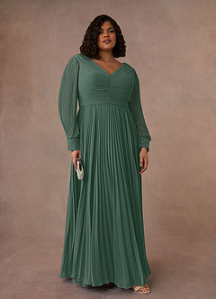Azazie Zina Mother of the Bride Dresses Sea Moss A-Line Pleated Chiffon Dress image7