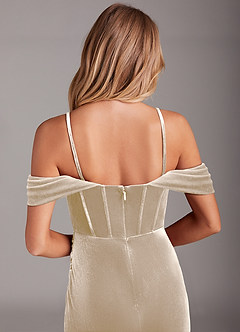 Azazie Jas Bridesmaid Dresses Champagne Sheath Off-The-Shoulder Corset Velvet Convertible Dress image8