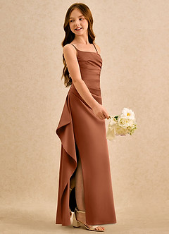 Azazie Cannoli Girls Formal Flower Girl Dresses Copper A-Line Pleated Stretch Satin Dress image5