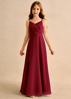 Azazie Umina Girls Formal Blumenmädchenkleider A-Linie Plissee Matte Satin Kleid Burgunderrot image6