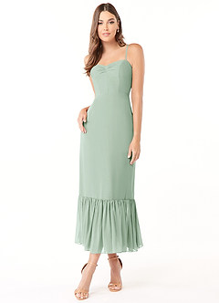 Azazie Justina Bridesmaid Dresses Agave A-Line Sweetheart Neckline Chiffon Dress image1