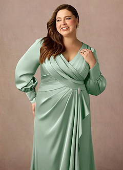 Azazie Petrina vestidos de madre de la novia Vestido de Agave de Satén Elástico de Corte Sirena con Plisado image6