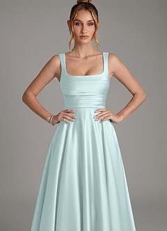 Azazie Azaria Bridesmaid Dresses Sea Glass A-Line Corset Stretch Satin Dress image6