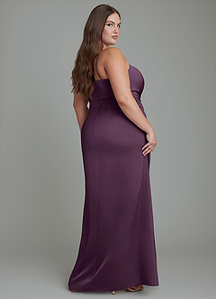 Azazie Calandra Bridesmaid Dresses Plum Sheath Pleated Stretch Satin Dress image12