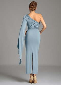 Azazie Jana Bridesmaid Dresses Dusty Blue Sheath Long Sleeve Premium Stretch Jersey Dress image2