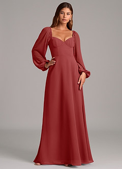 Azazie Annistyn Bridesmaid Dresses Rust A-Line Long Sleeve Chiffon Dress image5