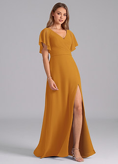 Azazie Ambrosia Jurken voor bruidsmeisjes Jurk van Chiffon met A-Lijn Geplooid Boterbabbelaar image5