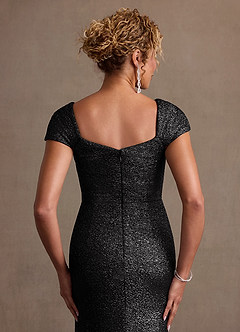 Azazie Carmelita vestidos de madre de la novia Vestido Negro de Punto metalizado de Corte Recto con Plisado image5