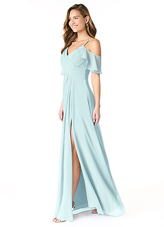 Azazie Dakota Robes de demoiselle d'honneur Robe Trapèze en Mousseline de soie Col V plissé Verre De Mer image5