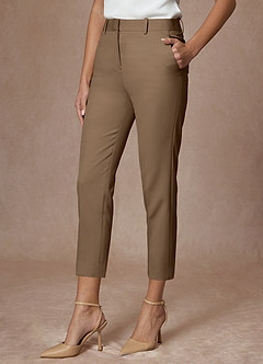 front Victoria Truffle Refined Weave Cropped Dress Pants