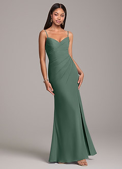 Azazie Yola Bridesmaid Dresses Sea Moss Sheath Pleated Chiffon Convertible Dress image5