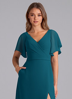 Azazie Ambrosia Robes de demoiselle d'honneur Robe Trapèze en Mousseline de soie Plissée Bleu Encre image2